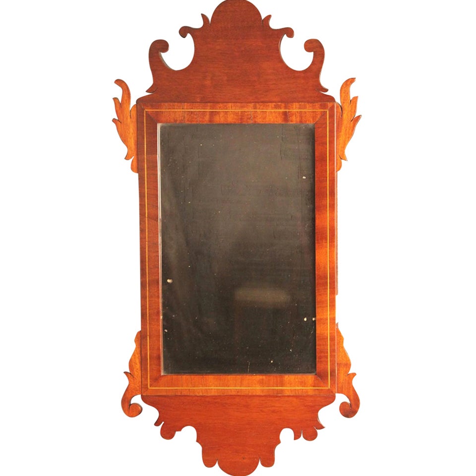 American Federal Inlaid Mahogany Looking Glass Mirror, circa 1800