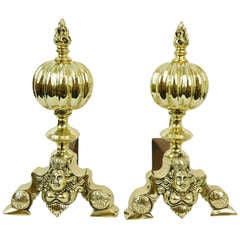 Pair of Chenets or Andirons with a Ball and Flame Finial, 19th Century 10