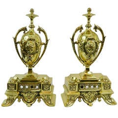 Pair of Chenets or Andirons with an Adjustable Center Bar, 19th Century