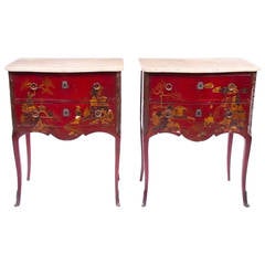 Pair of Louis XV Style Lacquered Diminutive Commodes, Late 19th Century