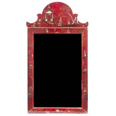 Georgian Style Red Lacquered Chinoiserie Mirror, Early 20th Century 2