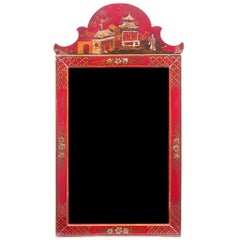 Georgian Style Red Lacquered Chinoiserie Mirror, Early 20th Century