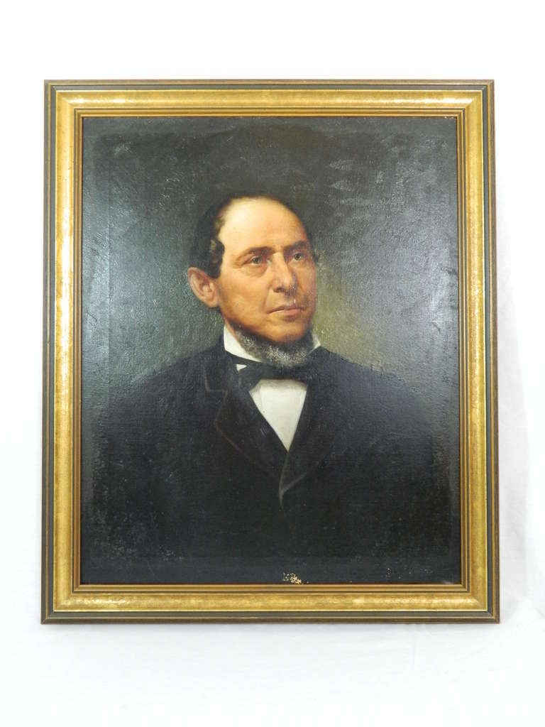 19th Century Framed Oil on Canvas Portrait of a Distinguished Gentleman by Paul E. Poincy (American, 1833-1909).  A portrait, genre, landscape and religous painter and art teacher, Paul Poincy was considered 