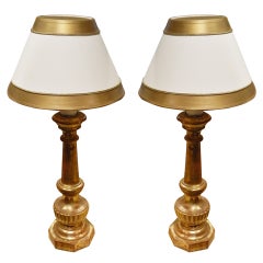 Pair of Gold Gilded Italian Prickets Adapted as Lamps, 19th Century