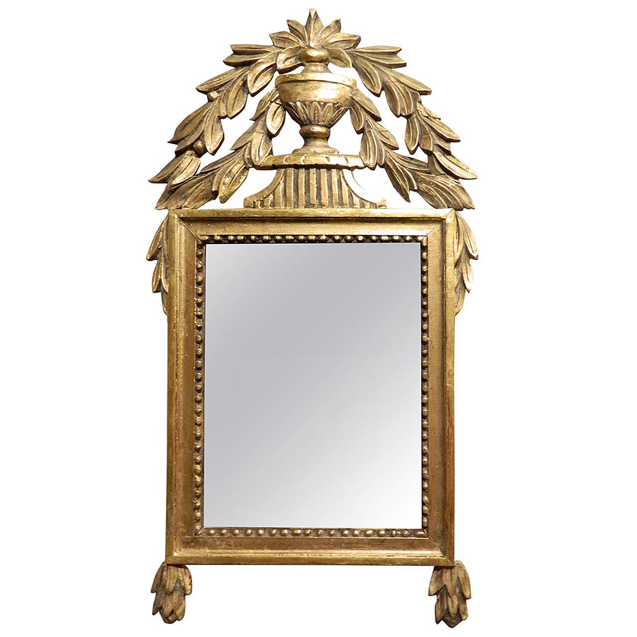 French Gilded, Painted, Carved and Crested Wood Mirror, 19th Century For Sale at 1stdibs
