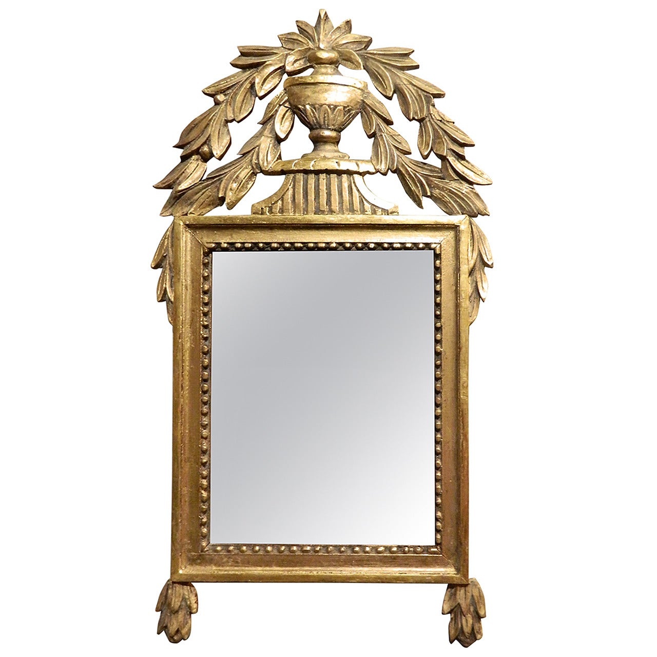 French Gilded, Painted, Carved and Crested Wood Mirror, 19th Century