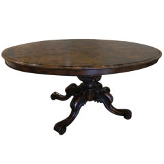 Antique English Burl Walnut Tilt-Top Center or Dining Table