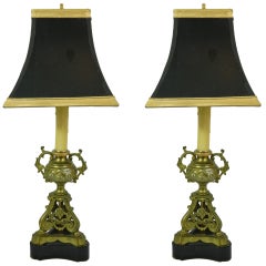 Pair of Brass Chenets of Urn Form Adapted as Lamps, 19th Century 8