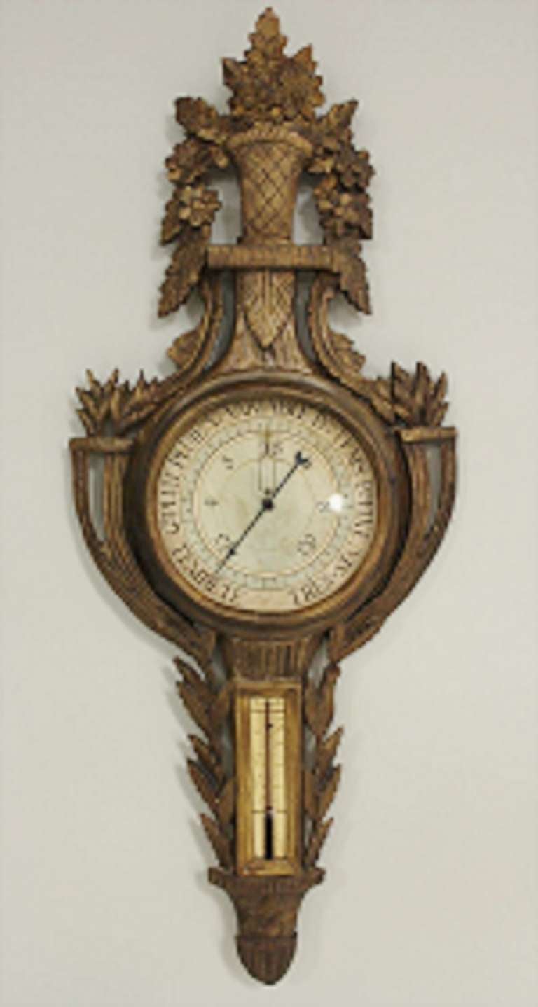 French Louis XVI Style Giltwood Wall Barometer, 19th Century