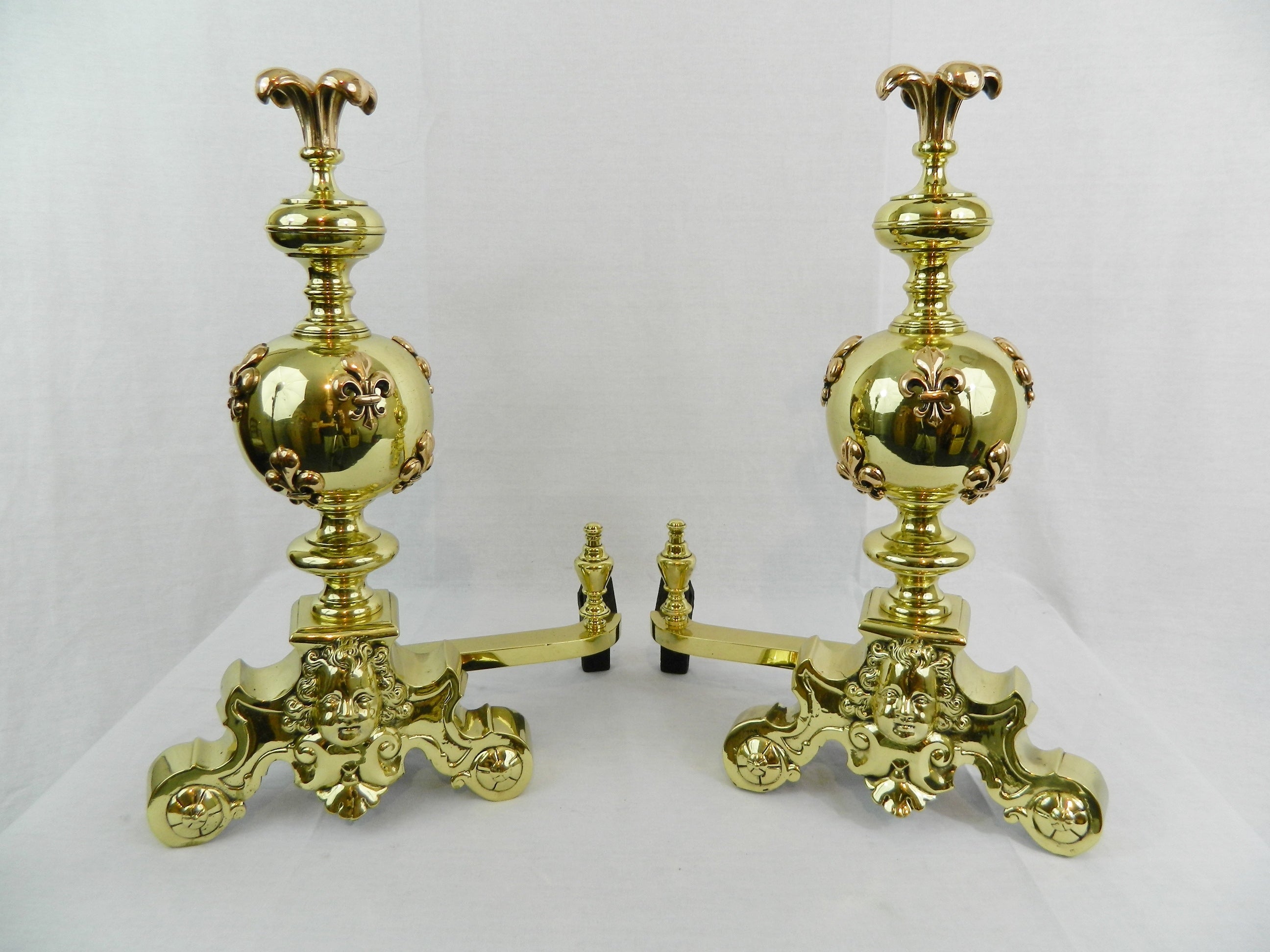 Pair of Chenets or Andirons with a Fleur-de-Lys Motif Finials, 19th Century