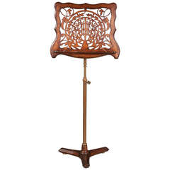 19th Century Carved Mahogany Music Stand on a Telescope Wood and Brass Stand