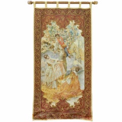 Antique 19th Century French Tapestry Depicting a Boy and Two Girls Picking Up Cherries