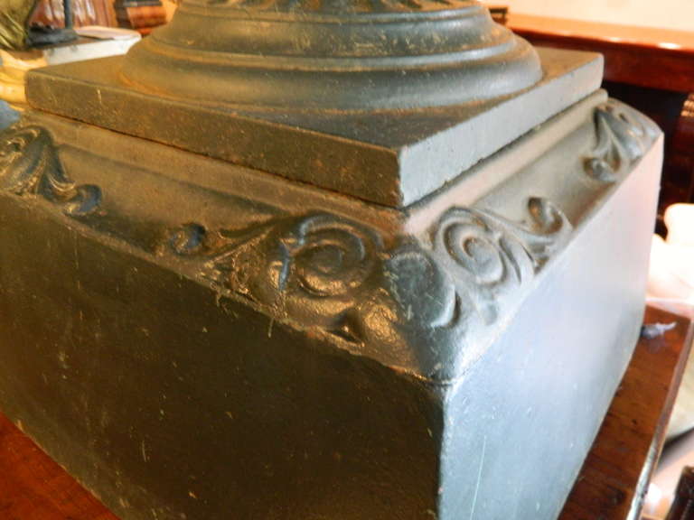 19th Century Pair of American Labeled Kramer Brothers Cast Iron Urns on Plinths 7
