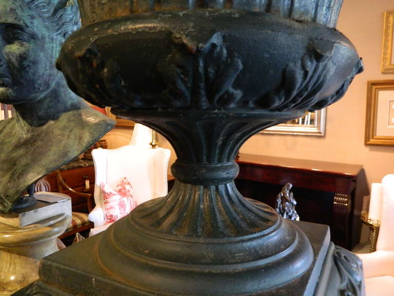 19th Century Pair of American Labeled Kramer Brothers Cast Iron Urns on Plinths 5
