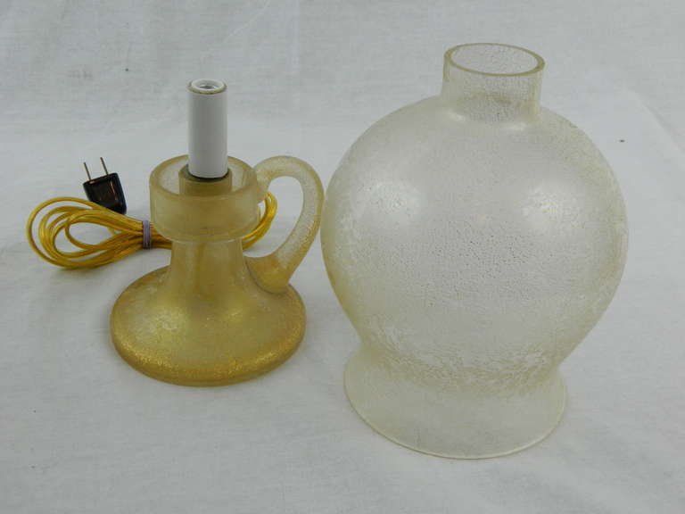 Pair of Circa 1940's Murano Glass Candle Holder Style Lamps with Globes In Good Condition For Sale In Savannah, GA