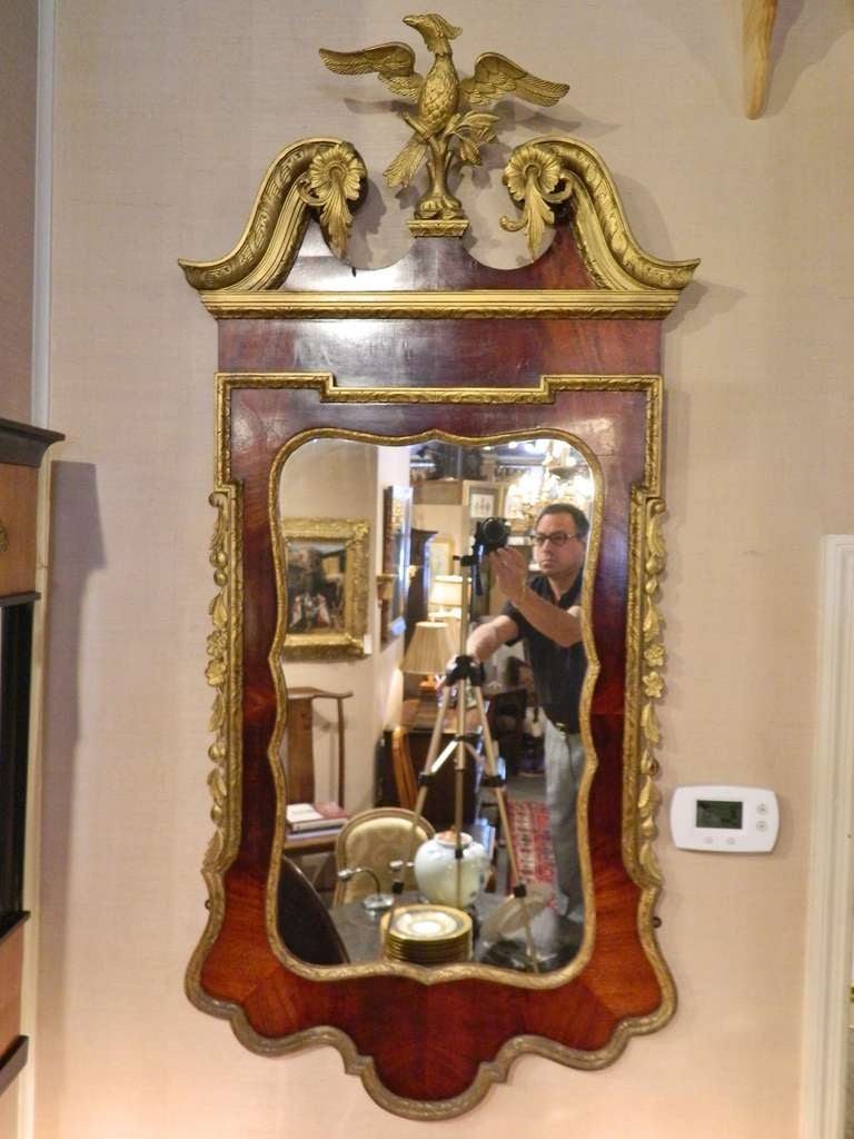 Federal George II-Style Mahogany and Parcel Gilt Mirror with a Gilt Phoenix Finial