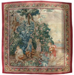 Aubusson Style Tapestry "Adam, Eve, Cain & Abel Outside the Garden of Eden 3