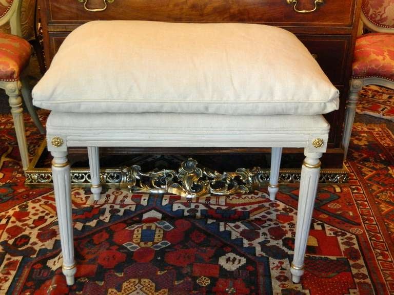 Early 20th Century Louis XVI Style French Painted Tall Stool with Gold Trim Details and a Pillow Top

