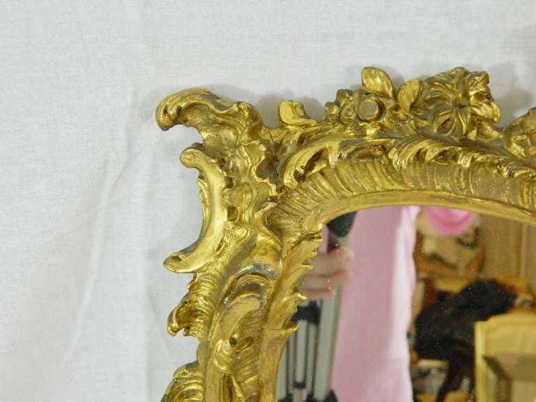 Giltwood Louis XV Style Carved & Gilded Mirror with Carved Shell and Scroll, 19th Century For Sale