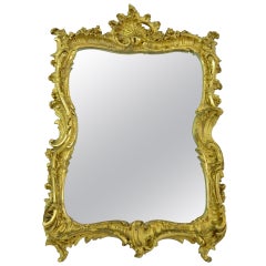 Louis XV Style Carved & Gilded Mirror with Carved Shell and Scroll, 19th Century