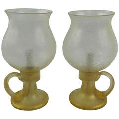 Pair of Circa 1940's Murano Glass Candle Holder Style Lamps with Globes 7