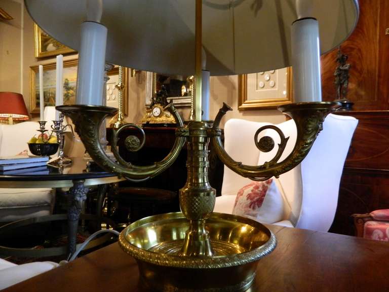 19th Century Empire Style Gilt Bronze Bouillotte Lamp In Excellent Condition In Savannah, GA