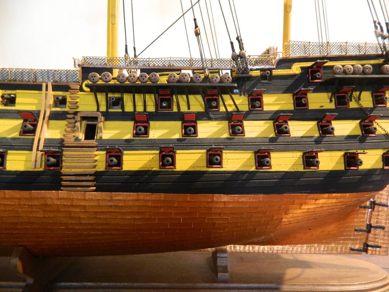 Ship Model of the HMS Victory -1758, England.  HMS Victory is a 104-gun first-rate ship of the line of the Royal Navy, ordered in 1758, laid down in 1759 and launched in 1765. She is best known as Lord Nelson's flagship at the Battle of Trafalgar in