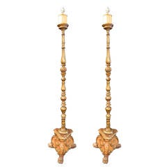 Pair of Italian Giltwood and Painted Floor Lamps, 18th Century