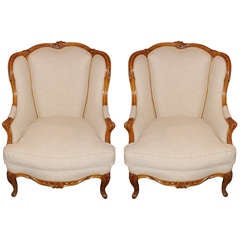 Circa 1920 Pair of French Carved Bergere Chairs