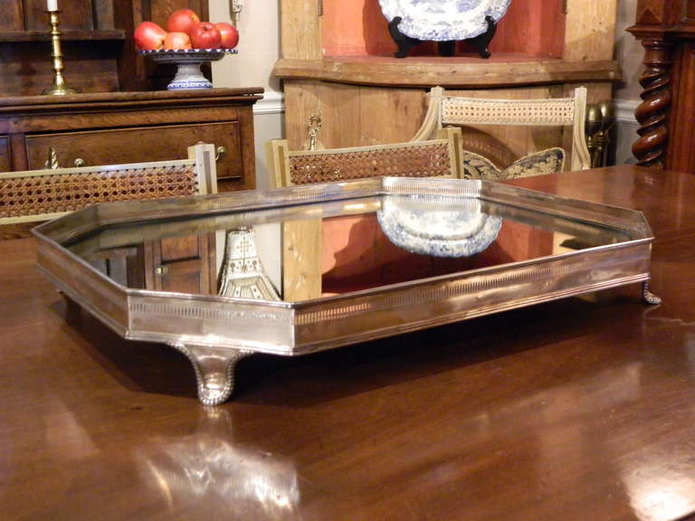 Late 19th Century English Silver Table Plateau or Tray with Mirrored Top In Excellent Condition In Savannah, GA