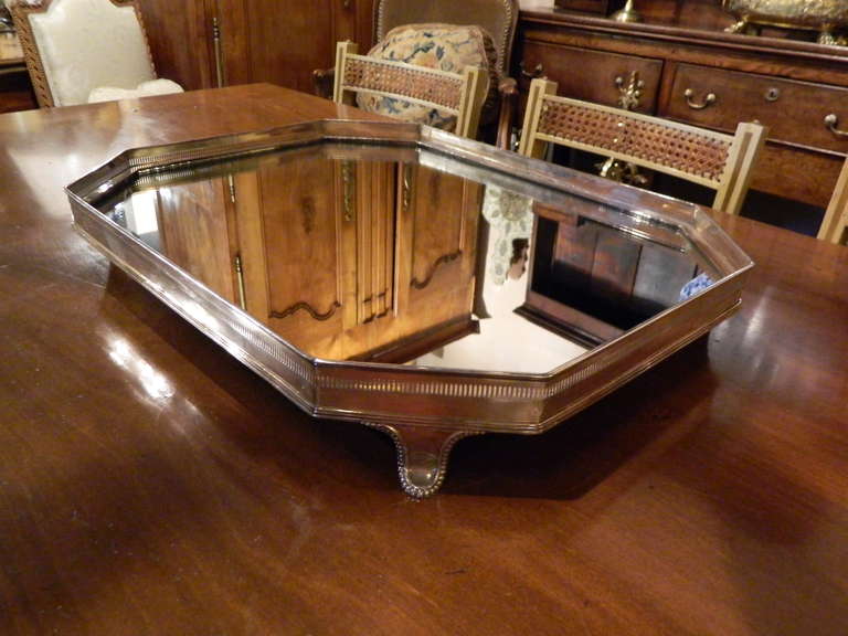 Late 19th Century English Silver Table Plateau or Tray with Mirrored Top 1