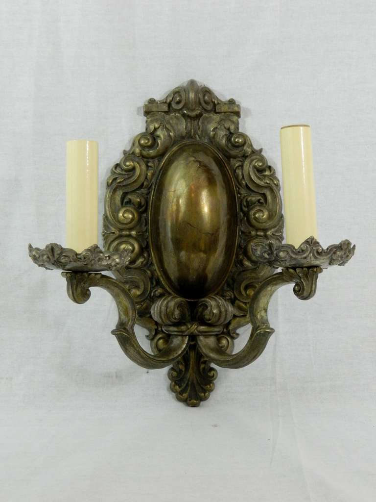 Circa 1890 Pair of Silvered Bronze Bradley and Hubbard Sconces in the Georgian Style