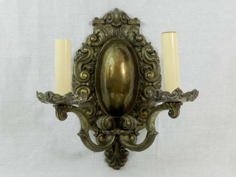 Circa 1890 Pair of Silvered Bronze Bradley and Hubbard Sconces In Excellent Condition In Savannah, GA