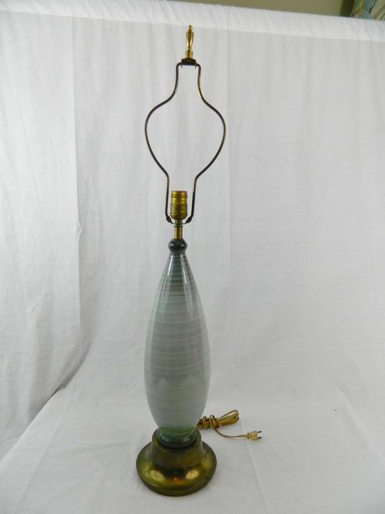 Circa 1950's Pair of Towering Murano Lamps on Brass Bases In Good Condition In Savannah, GA