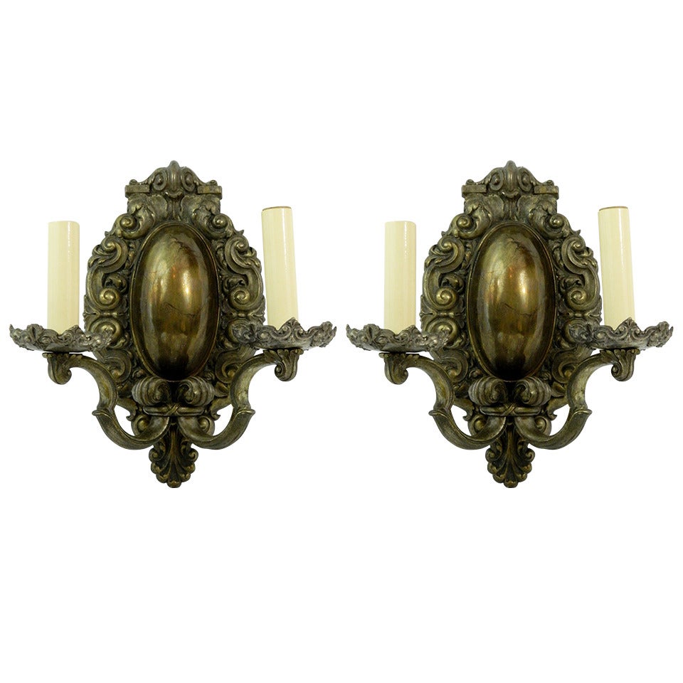 Circa 1890 Pair of Silvered Bronze Bradley and Hubbard Sconces
