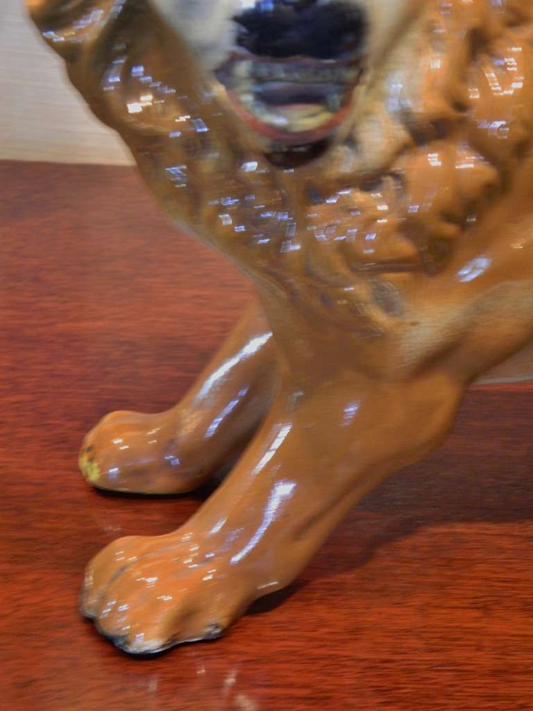 Pair of Late 19th Century Staffordshire Opposing Lions with Glass Eyes In Good Condition In Savannah, GA
