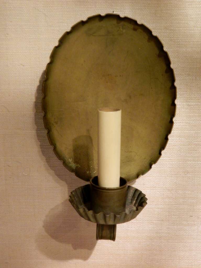 American Circa 1920's Pair of Candelabra Light Brass Colonial Revival Style Sconces