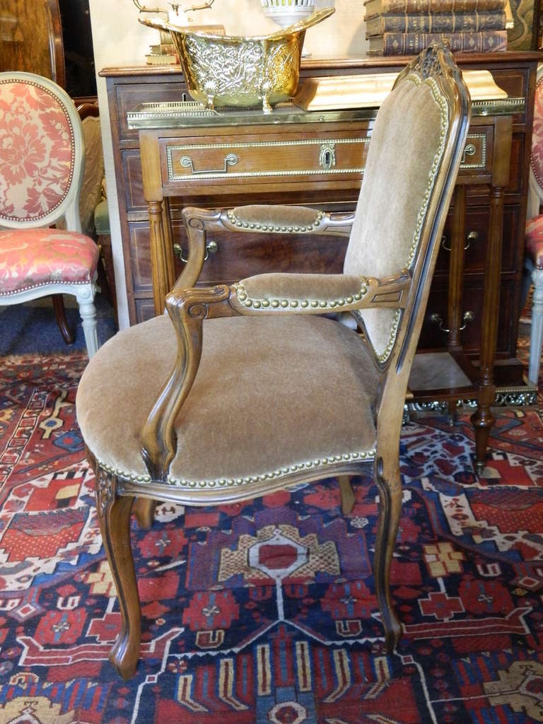 Louis XV Style Carved Arm Chair Upholstered in Mohair, Early 20th Century In Good Condition For Sale In Savannah, GA