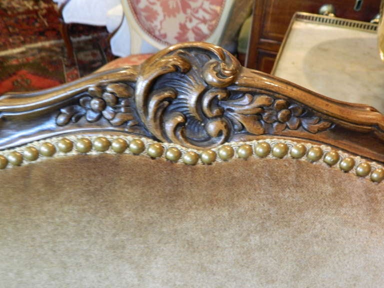 Louis XV Style Carved Arm Chair Upholstered in Mohair, Early 20th Century For Sale 3