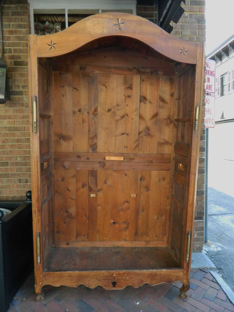 French 18th Century Louis XV Fruitwood Armoire with Stars and Flower Inlay