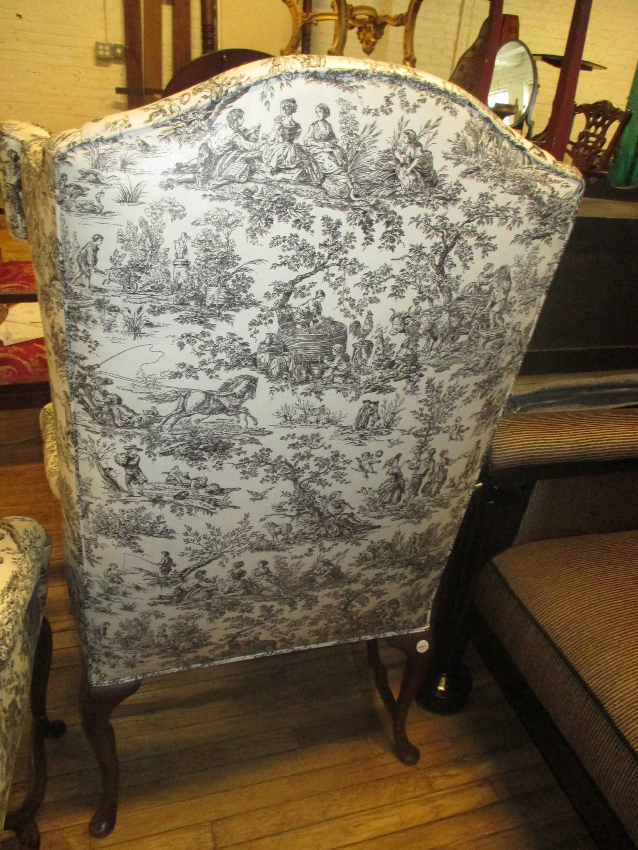 English Pair of George III Style Wingback Armchairs, Early 20th Century