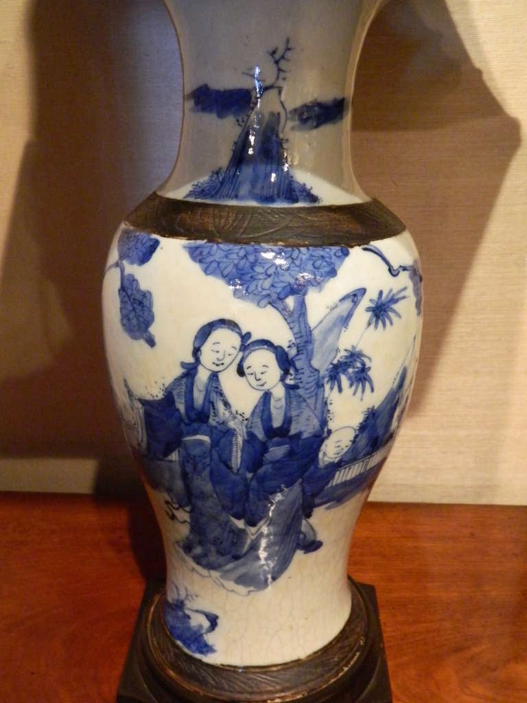 Blue and White Chinese Baluster Form Vase Adapted as a Lamp In Good Condition In Savannah, GA