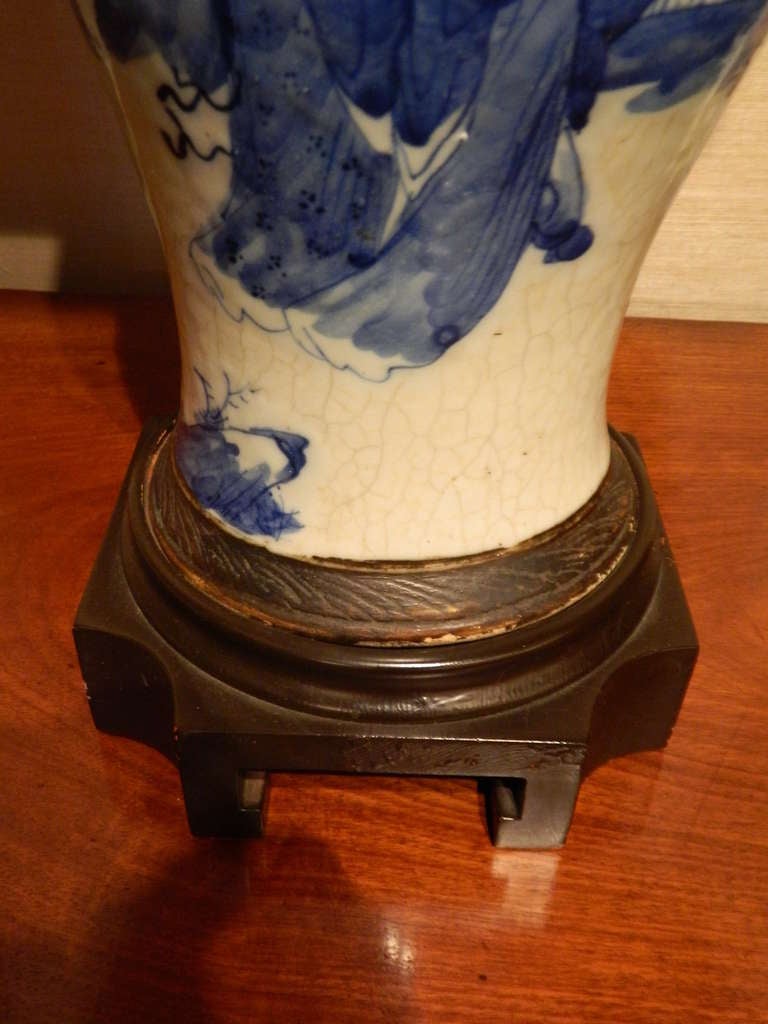19th Century Blue and White Chinese Baluster Form Vase Adapted as a Lamp