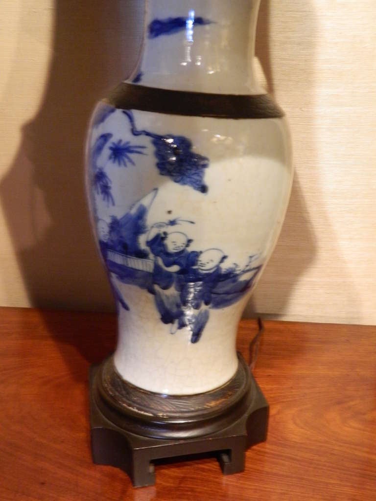 Blue and White Chinese Baluster Form Vase Adapted as a Lamp 1