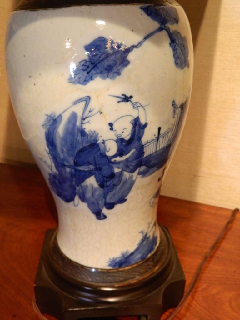 Blue and White Chinese Baluster Form Vase Adapted as a Lamp 3