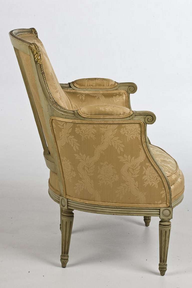 Late 19th Century Louis XVI Style Painted Bergere Chair with Down Cushion In Good Condition In Savannah, GA