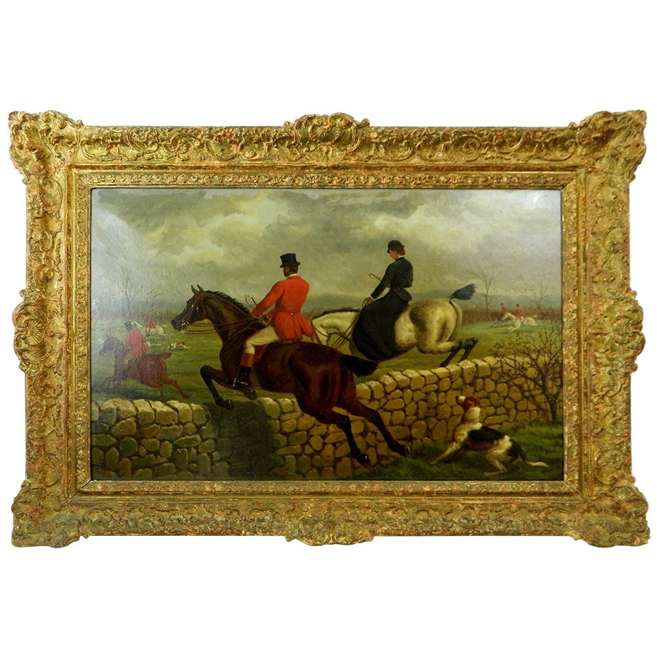 Oil on Canvas British Hunt Scene by Edward Benjamin Herberte, circa 1884