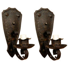 Circa 1910's Pair of Edward F. Caldwell Single Arm Armorial Sconces