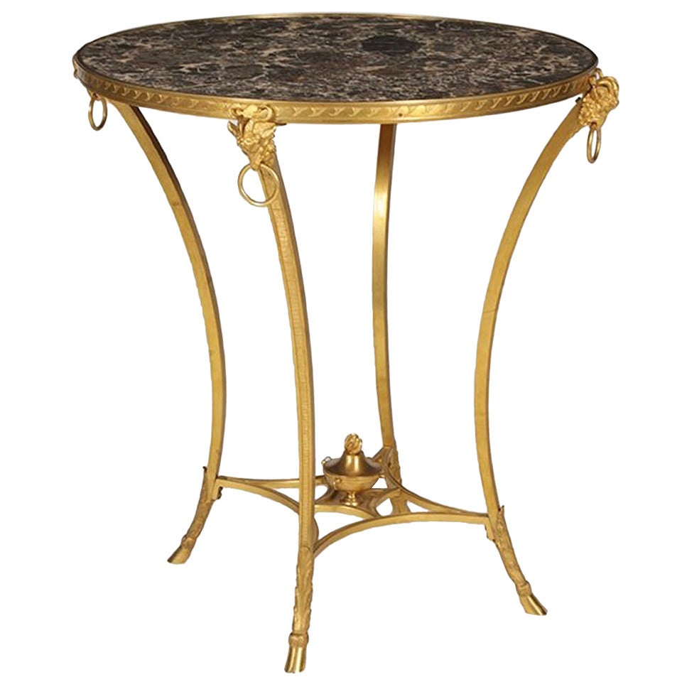 Late 19th/Early 20th Century Empire Style Bronze Gueridon with Inset Marble Top