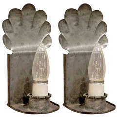 Antique Circa 1920's Colonial Revival Pair of Tin Sconces